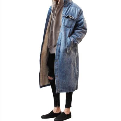 China Wholesale Anti-Wrinkle Winter Warm Wear Oversized Button Up Fleece Men's Long Sleeve Collar Stand Collar Denim Jacket Coat for sale