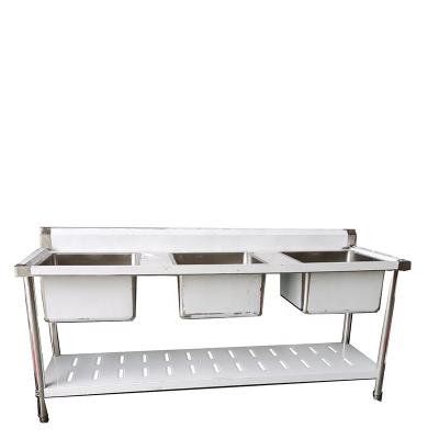 China Restaurant Guanbai Unique Custom Made 304 Grade Stainless Steel Handmade 3 Compartment Kitchen Sink Without Legs for sale