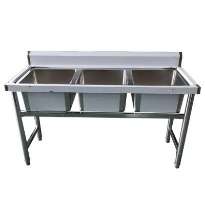 China Strong structure and durable use Guanbai Factory Three Compartment Stainless Steel Triple Bowl Commercial Utility Sink for sale