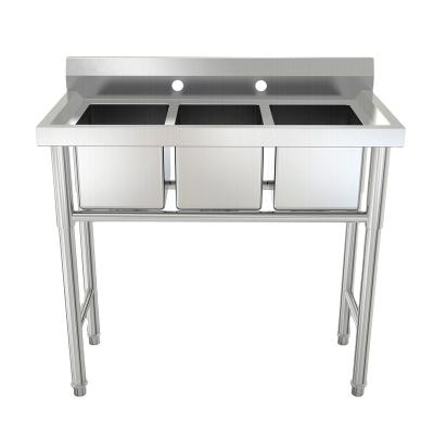 China Restaurant Hot Sales Kitchen Foot Use Stainless Steel Wash Sink Basin 304/201 Triple Sink Kitchen for sale