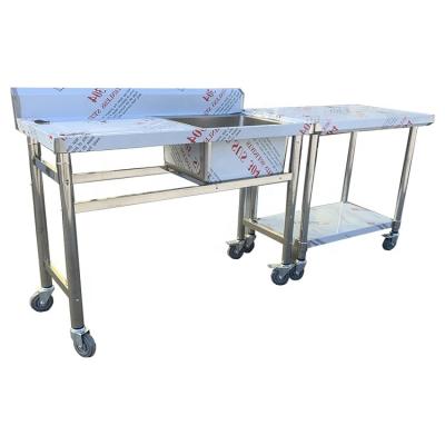 China Restaurant Commercial Handmade Welding Sink Stainless Steel Sink Table With Wheel Caster Rectangular Single Bowl Kitchen Sink for sale