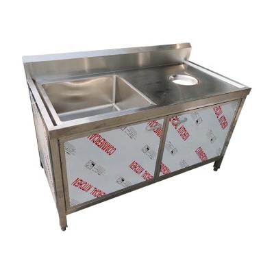 China Restaurant Stainless Steel Commercial Kitchen Sink Cabinet Single Bowl With Trash Hole Inox Outdoor Fish Cleaning Sink for sale