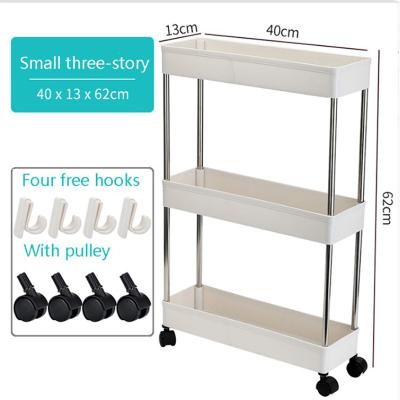 China Quality Guaranteed Viable Corner Fruit and Vegetable Storage Adjustable Plastic Shelf, Trolley Storage Cart, Home Mobile Storage Cart for sale