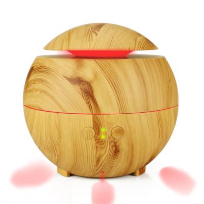 China Hotel 600ml Grain Aromatherapy Oil Diffuser Natural Wood Salon Round Ultrasonic Humidifier Air Purifier for sale