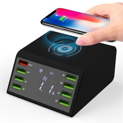 China Left LED Display Qi Wireless Fast Charging 8 Charger 60W Qi USB Charging Station For Phone Multi-port Smart Charger for sale