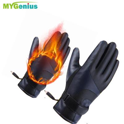 China PU Ski Gloves Electric Sport Rechargeable Leather Waterproof Heated Gloves for sale