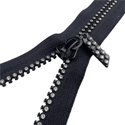 China Factory Direct Supply Self Locking Zipper Lanyard Handle Custom No. 5 One Double Diamond Row Diamond Zipper Closed Tail Diamond Zipper for sale