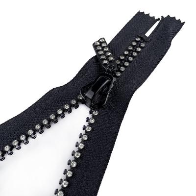 China Double row black diamond self-locking zipper pull factory direct sales source closed tail zipper diamond zipper wholesale for sale