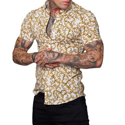 China Anti-pilling 3D Digital Printing Breathable Casual Summer Men's Shirt Gold Slim Short Sleeve Shirts for sale