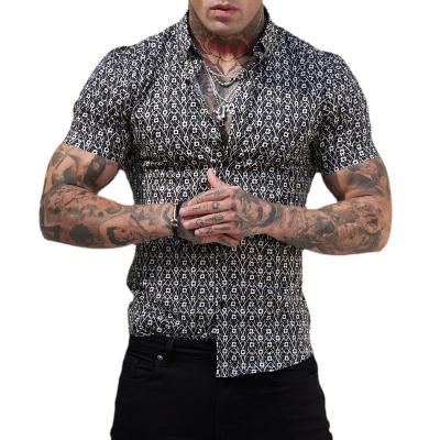 China Anti-pilling Men's Fashion Classic Style Slim Short Sleeve Shirt Floral Print Beach Wear Shirts Wholesale Business Casual Business Dress Custom Plaid Shirt for sale