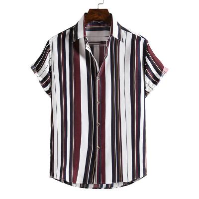 China Wholesale Custom Hawaiian Work Shirts Mens Work Lapel Short Shirts Mens Striped Anti-pilling Sleeve Button Down Casual Shirt for sale