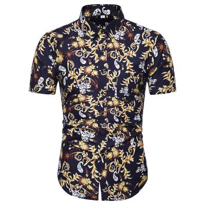 China Anti-pilling Digital Print Custom Floral Shirt For Men High Quality Classic Breathable Short Sleeve Printing Business Casual Dress Mens Shirt for sale