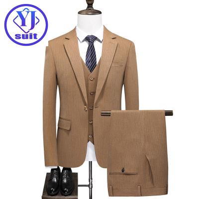 China Suits Men Stripes Single Breasted Business 3 Pieces Set Formal Wedding Suits Slim Fit Wedding Suit (Blazer+Pants+Vest) for sale