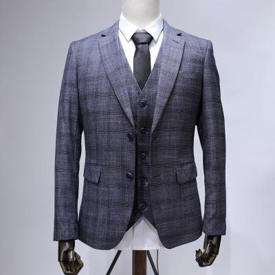 China 2022 Anti-Wrinkle Mens Plaid Suits 3 Pieces Blazer Vest Pants Sets Single Breasted Formal Wedding Business Men Suits For Men for sale