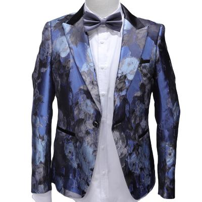 China latest Anti-wrinkle design suits slim fit set for men's suit custom made man party blue printing coat for sale