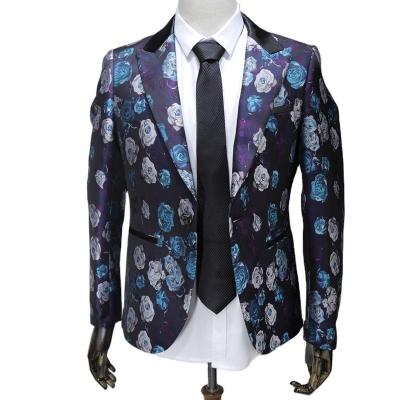 China Spandex/Polyester Leisure Suit For Men Customize Your Own Brand Or Size Pattern Blue Decorative V-Neck OEM ODM Single Breasted OEM ODM High End Blazer for sale