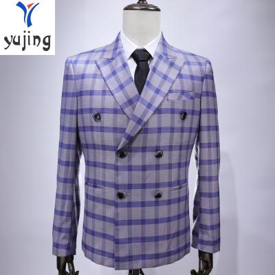 China Anti-Wrinkle Plaid Double Breasted Jacket Small Chest Decorated Button Welcome To Order Mens Blazer Party Wear for sale