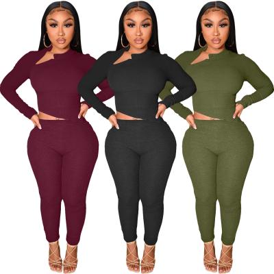 China 2022 New Arrivals Hot Casual Fashion Women's Solid Color Super Bomb Crater One-Shoulder Solid Color Two-piece Suit QUICK DRY for sale