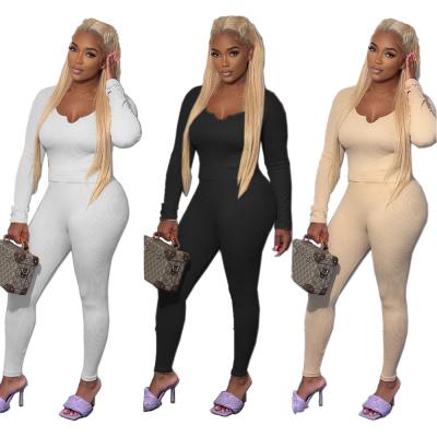 China New QUICK DRY Deep V Neck Ribbed Tracksuit Tights Jumpsuit Streetwear Stretch Women 2021 Fall Clothes for sale