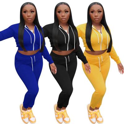 China 2021 New Arrivals QUICK DRY Women Fall Solid Color Ribbed Cut 2 Piece Jogging Suit for sale