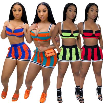 China 2021 New Arrivals QUICK DRY Tracksuits Joggers Bibs Two Piece Biker Shorts Sets Women Crop 2 Piece Pant Set Main Clothing for sale