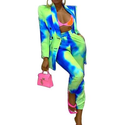 China 2021 New Autumn Female Two Piece Business Blazer Breathable Pants Casual 2 Piece Sets Tie Dye Hot Seller Sets for sale