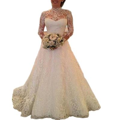 China 2022 New Cheapest White Dacron Long Sleeve Anti-Static Dress Lace Wedding Dresses for sale