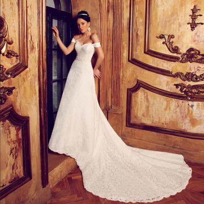 China Plus Size Off Shoulder Short Sleeve Beading Waist Lace Sheath Wedding Dresses Elegant Bridal Gowns Online China Store Vestidos Blancos for sale