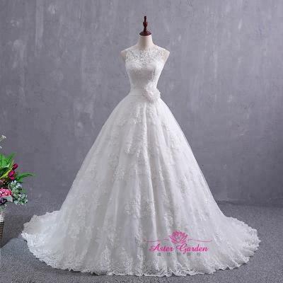 China Anti-wrinkle Brand Vestido de Noiva ball gown a line princess Wedding Dress Illusion back beading field train luxury lace s139 for sale