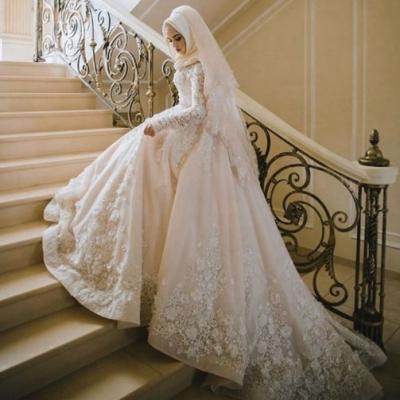 China 2021 Anti-Static Wedding Dress Muslim Wedding Dress With Hijab Dubai Wedding Dress Bridal Gown Bridal Wedding Dresses for sale