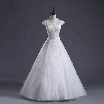 China Anti-Static Wedding Dress With Embroidered Lace Korea Style Off Shoulder Lace Wedding Dress 2021 Full Length Appliqued Wedding Dresses for sale