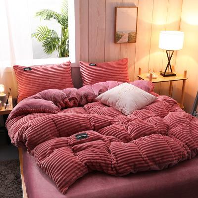 China KOREAN Winter Bedding Set Crystal Coral Fleece Double-Sided Bed Sheet Comforter Cover Pillow Case Thick Warm Bedding Set for sale