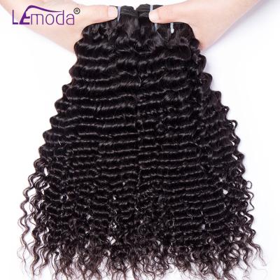 China Factory Cheap Price Brazilian Soft Thick Soft Wave Hair Barely Shedding Deep Weave Bundles 100% Curly Hair Extensions Lemoda Remy Hair 3 or 4 Bundles Deal for sale