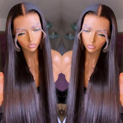 China Brazilian Straight Unprocessed Barely Shedding Colored Women Thick Soft Straight Human Hair Wigs For 13x6 Full Lace Front Wig HD 30 Inches for sale