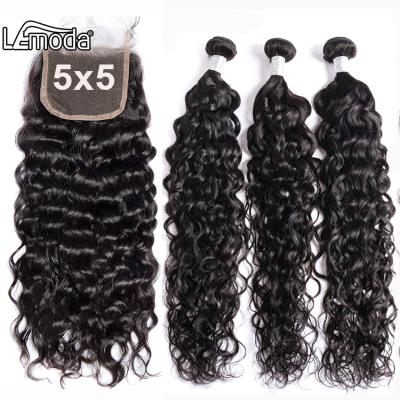 China Wholesale Price 9-14A Water Wave Grade Virgin Mink Brazilian Remy Hair Weave Raw Water Wave Cuticle Aligned Hair Bundles With Closure for sale