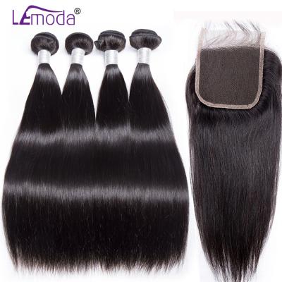 China Lemoda HD Lace Soft Thick Sheer Barely Shedding Sheer Closure With Bundles Brazilian Straight Bundles With Closure Set Hair Cuticle Aligned Hair for sale