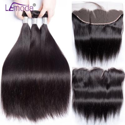 China Wholesale Virgin Barely Shedding Thick Smooth Soft Hair Bundles With HD Lace Frontal Closure Cuticle Aligned Brazilian Hair Bundles With Closure Set for sale