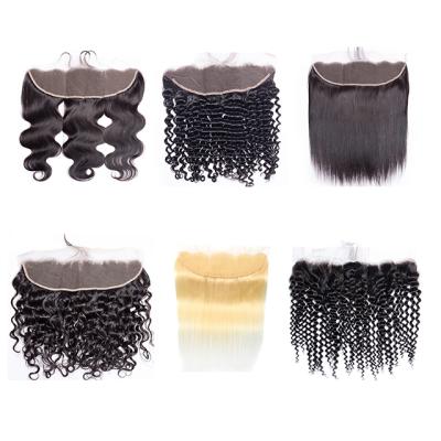 China Virgin Brazilian Soft Thick Shedding Barely Shedding Raw Cuticle Aligned 13x6 HD Transparent Swiss Lace Headband Hair Remy HD Lace Frontal Closure for sale