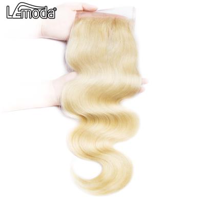 China Wholesale Virgin Human Brazilian Remy Hair Lace Frontal Body Wave Closure Pre-Plucked Hairline 40 Inch 613 Blonde Body Wave 4x4 Swiss Lace for sale