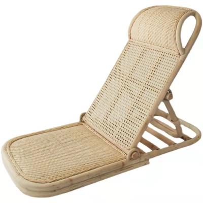 China Natural Outdoor Rattan Recliner Wicker Lounge Chair Beach Portable Folding Easy-Carrying Camping Chair for sale