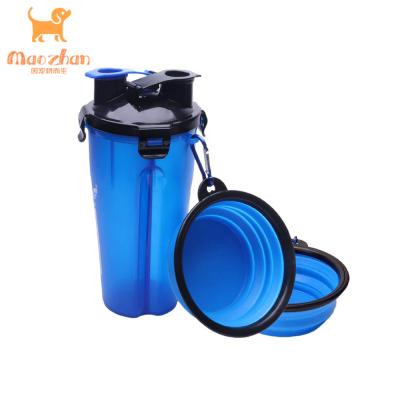 China Viable Blue Dog Water Bottle Dog Rolls For Pet Food Moving Container 2-in-1 With Collapsible Dog Bowls for sale