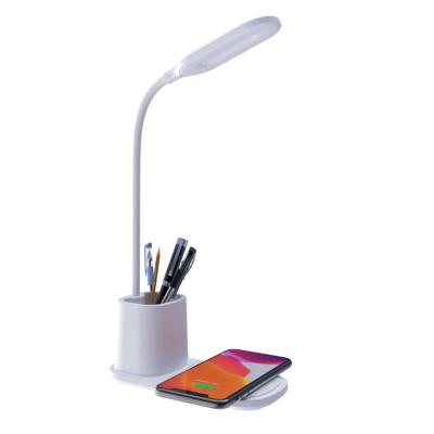 China New Hot Mini Mobile Phone Table Lamp With Left USB Charging Retractable Led Reading Lamp With Pen Holder And Qi Wireless Charger for sale