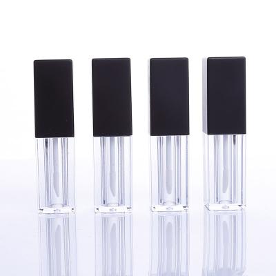 China Wholesale Empty Cosmetic Square Brush Black Glass Lip Gloss Bottle With Blush for sale