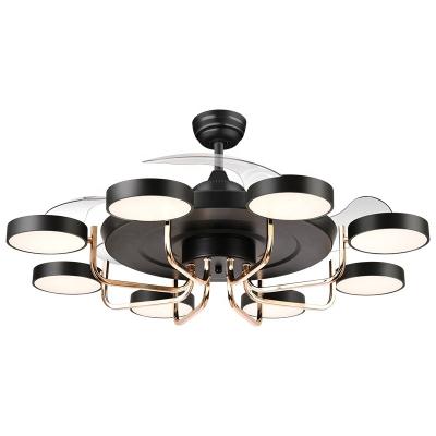 China Modern Multi Head Chandelier 48 Inch Retractable Ceiling Fan With Remote Control Led Light Decorative Ceiling Fan for sale