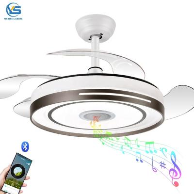 China Modern Ceiling Fan With LED Light 72W 110v DC Motor Nickel With Speaker 3 Color With Memory Retractable Blades 6 Speeds Remote Control for sale