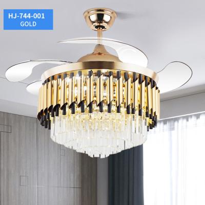 China Modern luxury crystal chandeliers fan light with 72w led lights 42 inch 110v 220v remote control retractable ceiling fan style for sale