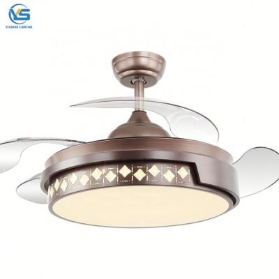 China Modern 42 inch 110v 220v Folding Modern Remote Control Ceiling Fans With Lights Lamp Led Designer Luz Scam Ventilador Oculto Techo for sale