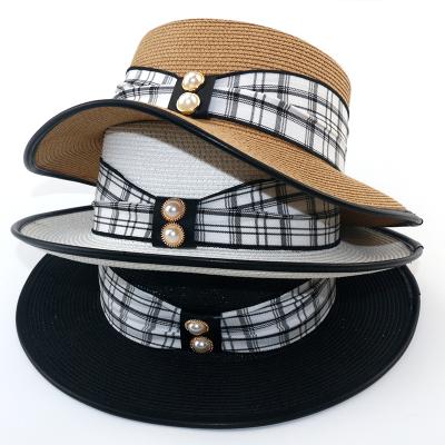 China Wholesale Women Barred Plaid Beach Hats Fashion Summer Straw Hat Bucket Hats for sale