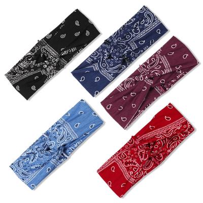 China Wholesale Girls Hair Decoration Stretch Bohemian Print Edge Headband Leisure Holiday Sports Yoga Wide Headband for sale