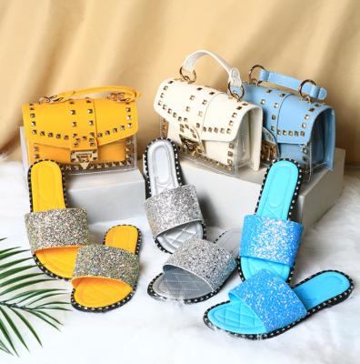 China Sun Hat 2021 Fashion Sandals and Jelly Wallet Set Studded Wallet and Slippers Combination Ladies Bag Designer for sale